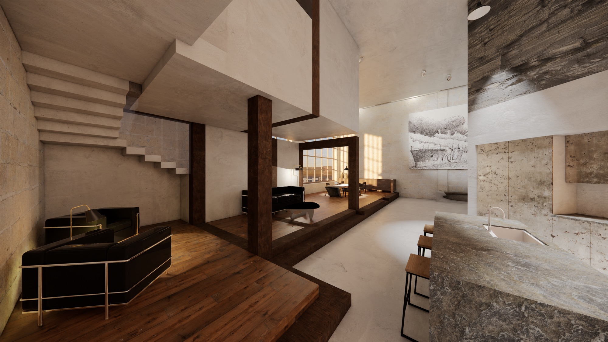 Living area render, alternate view